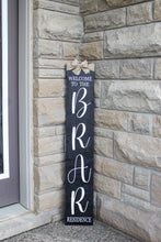 Load image into Gallery viewer, Cursive Last Name Wood Sign with Ribbon (Customizable) - Mats and Signs For You