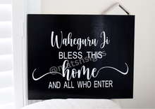 Load image into Gallery viewer, Waheguru Ji Bless This Home Hanging Wood Sign - Mats and Signs For You