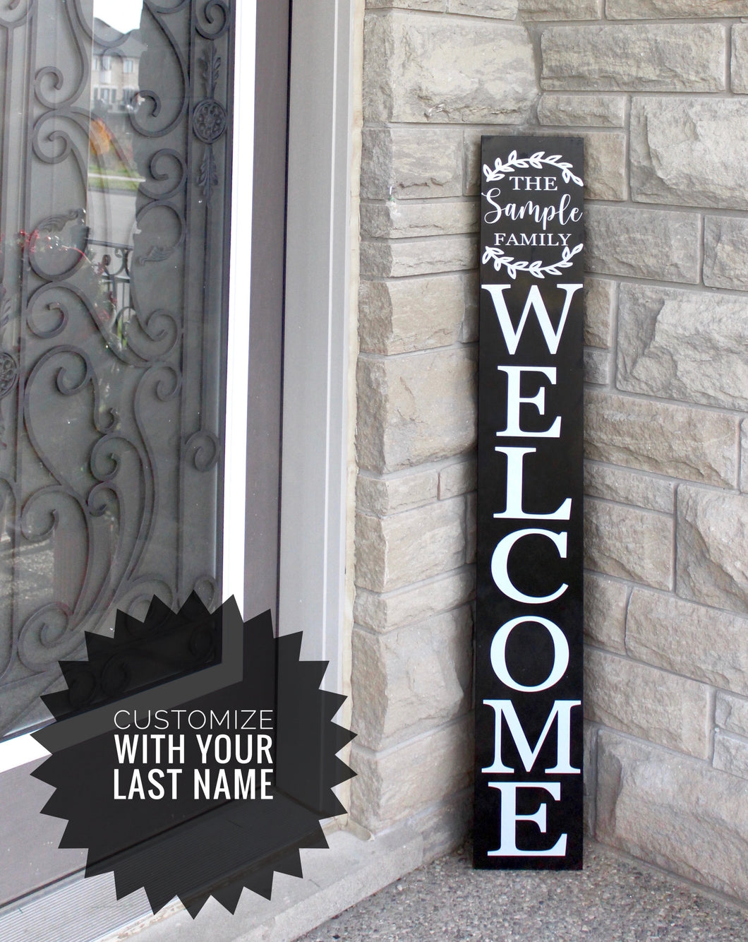 Welcome with Last Name Wood Sign (Customizable) - Mats and Signs For You