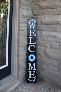 Welcome with Evil Eye Design Wood Sign - Mats and Signs For You