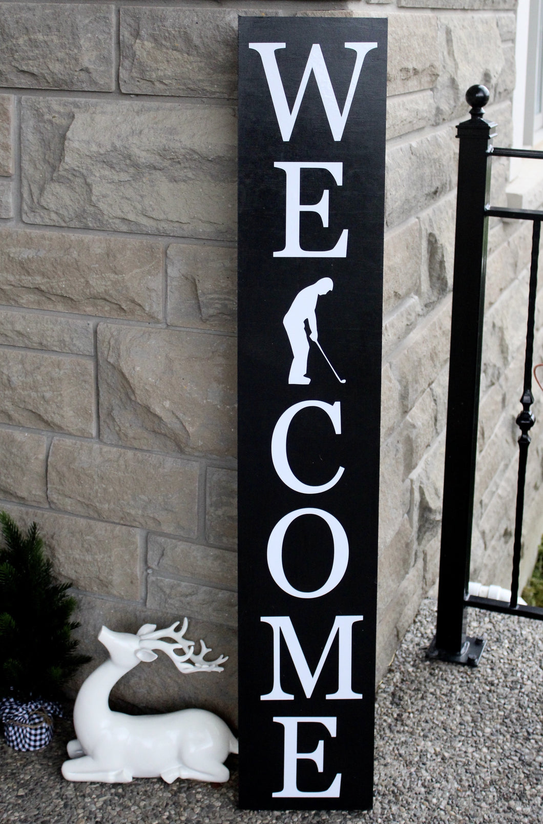 Welcome with Golfer Wood Sign (Golf/Sports) - Mats and Signs For You