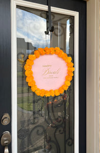 Happy Diwali Circle Diya Tray Wreath Door Hanger Wood Sign (Customizable) - Mats and Signs For You