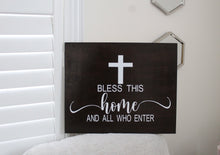 Load image into Gallery viewer, Cross Bless This Home Hanging Wood Sign - Mats and Signs For You
