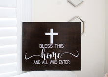 Load image into Gallery viewer, Cross Bless This Home Hanging Wood Sign - Mats and Signs For You
