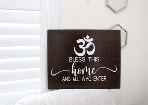 Om Bless This Home Hanging Wood Sign - Mats and Signs For You