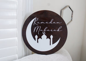 Ramadan/Eid Mubarak Circle Wood Sign/Wreath - Mats and Signs For You