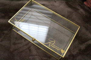 Gold Glass Jewelry Box (CUSTOMIZE ANY WORDING/ANY LANGUAGE) - Mats and Signs For You