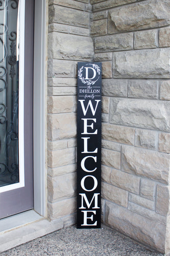 Fancy Design Welcome with Last Name Wood Sign (Customizable) - Mats and Signs For You