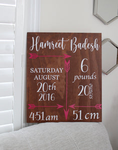 Baby Milestone/Information Hanging Wood Sign (Boy or Girl) - Mats and Signs For You