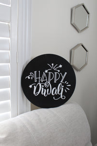 Happy Diwali Circle Wood Sign - Mats and Signs For You