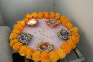 Happy Diwali Circle Diya Tray Wreath Door Hanger Wood Sign (Customizable) - Mats and Signs For You