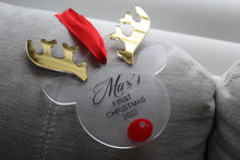 Load image into Gallery viewer, Reindeer Ornament (Gold with Frosted) *Any wording* - Mats and Signs For You
