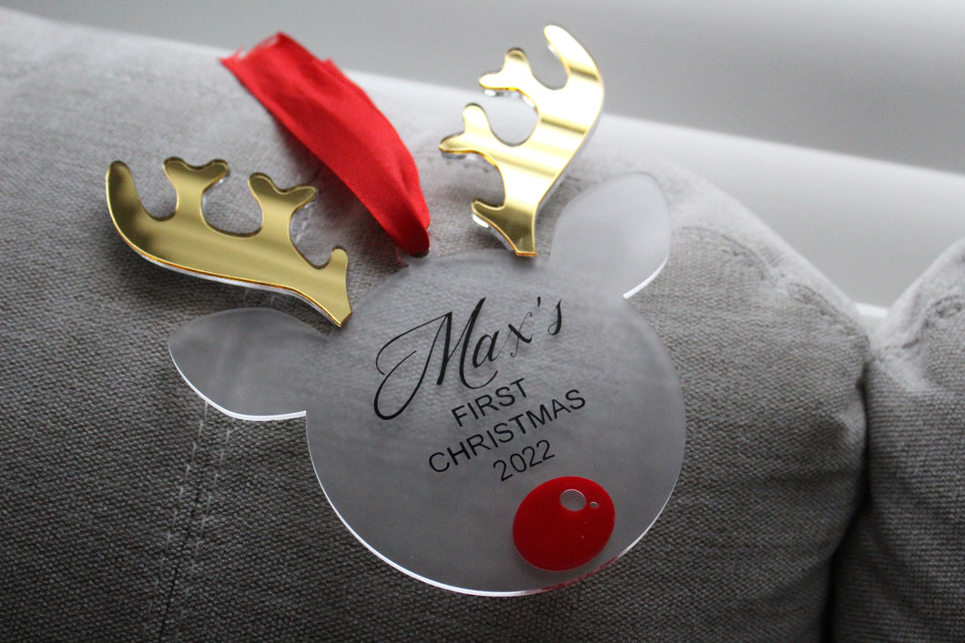 Reindeer Ornament (Gold with Frosted) *Any wording* - Mats and Signs For You