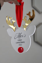 Load image into Gallery viewer, Reindeer Ornament (Gold with Frosted) *Any wording* - Mats and Signs For You

