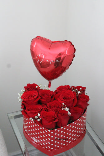 Heart Rose Box with Balloon (Valentines Day) *NO SHIPPING - Mats and Signs For You