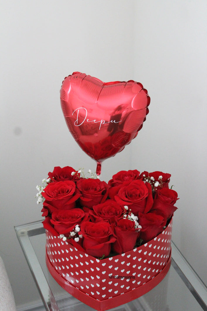 Heart Rose Box with Balloon (Valentines Day) *NO SHIPPING - Mats and Signs For You