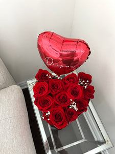 Heart Rose Box with Balloon (Valentines Day) *NO SHIPPING - Mats and Signs For You