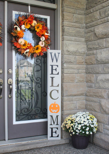 Welcome with Pumpkin Wood Sign - Mats and Signs For You