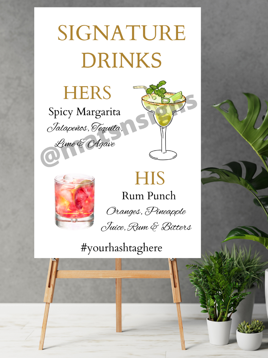 *ANY WORDING* Signature Drinks Sign (Digital/Foam Board) - Mats and Signs For You