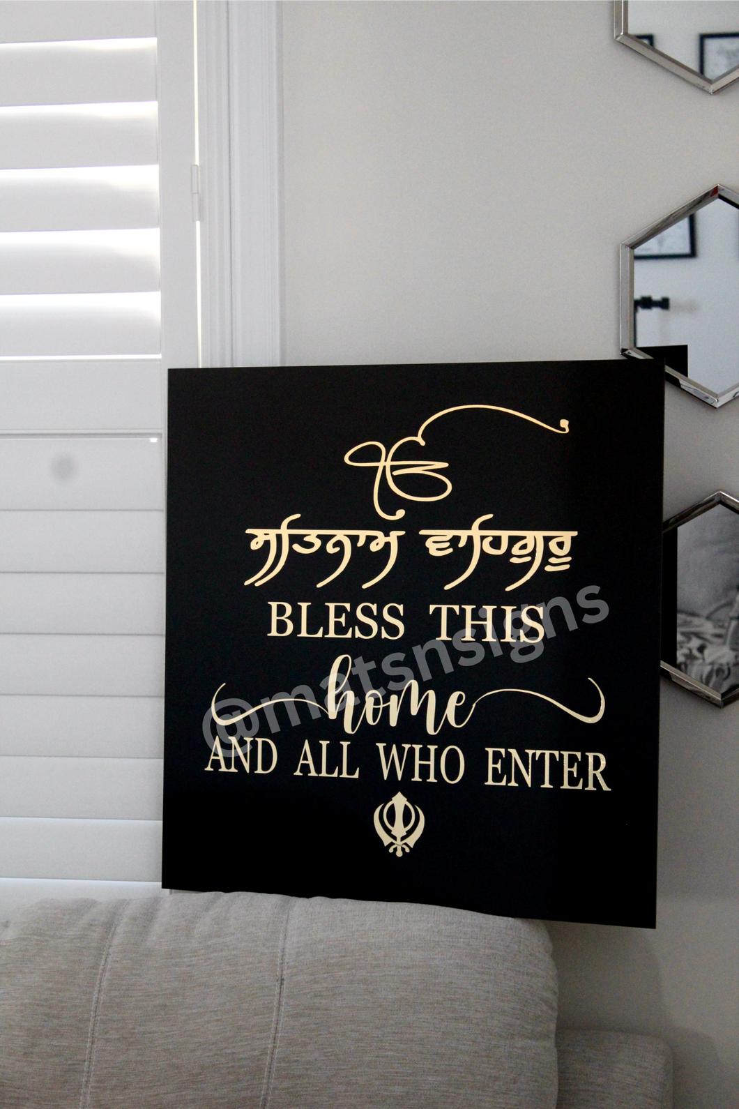 Square Acrylic Sign (Customizable) Satnam Waheguru Bless This Home Niwas - Mats and Signs For You
