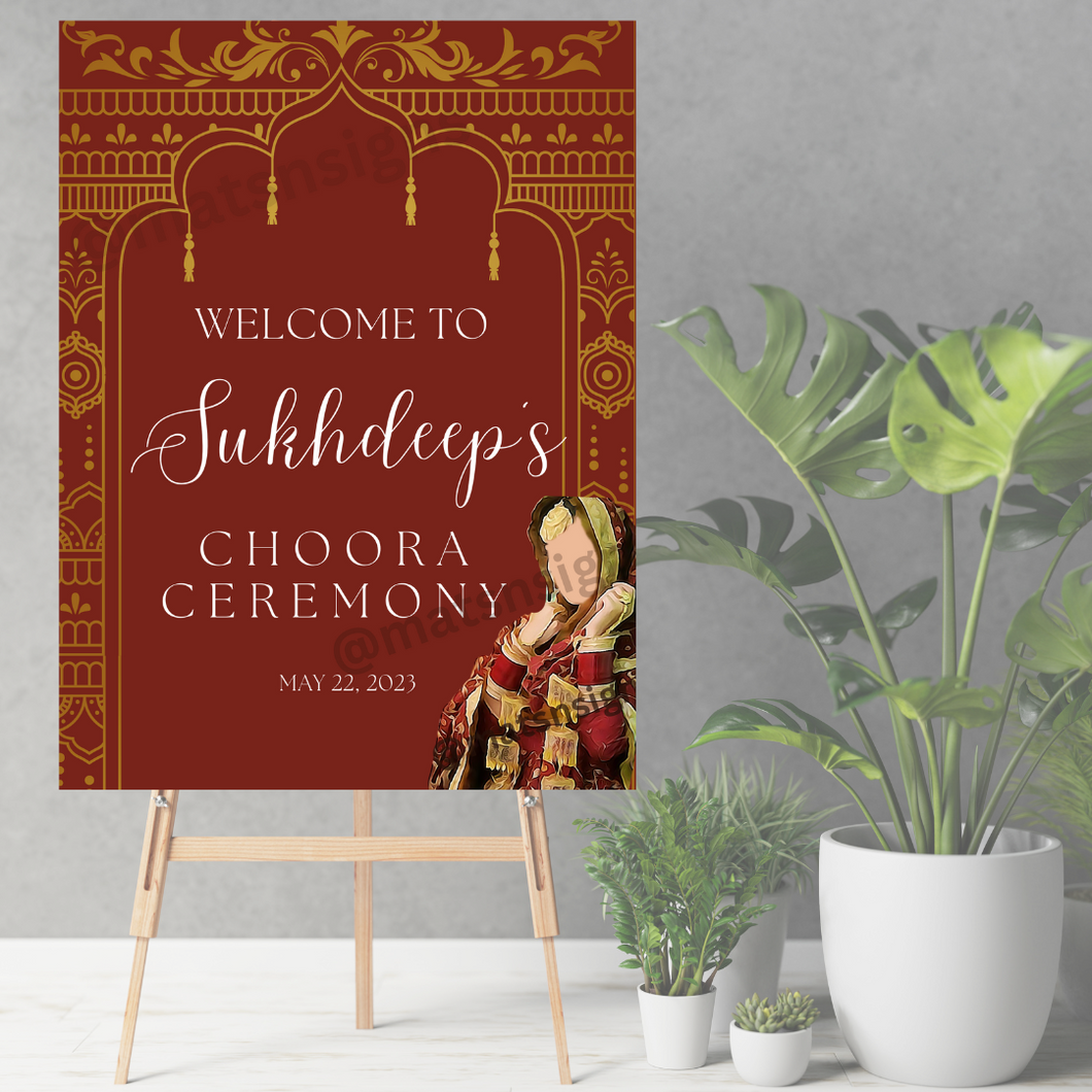 *ANY WORDING* Choora Ceremony Sign (Digital/Foam Board) Maiyan Jago - Mats and Signs For You