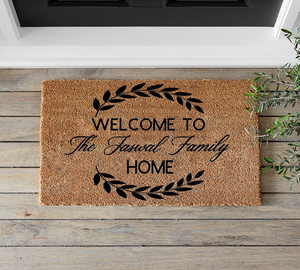 Fancy Family Home Doormat with Wreath Design - Mats and Signs For You